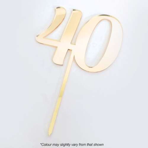 40 Gold Acrylic Cake Topper - Click Image to Close